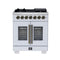 Capriasca 30-Inch Freestanding French Door Dual Fuel Range in with Antique Brass Accessories, 5 Burners, True Convection Oven