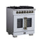 Capriasca 30-Inch Freestanding French Door Dual Fuel Range in with Antique Brass Accessories, 5 Burners, True Convection Oven