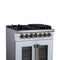 Capriasca 30-Inch Freestanding French Door Dual Fuel Range in with Antique Brass Accessories, 5 Burners, True Convection Oven