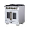 Capriasca 30-Inch Freestanding French Door Dual Fuel Range in with Antique Brass Accessories, 5 Burners, True Convection Oven
