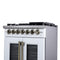 Capriasca 30-Inch Freestanding French Door Dual Fuel Range in with Antique Brass Accessories, 5 Burners, True Convection Oven