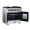 Capriasca 36 Inch Freestanding French Door Dual Fuel Range in with Antique Brass Accessories, 6 Burners, True Convection Oven