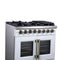Capriasca 36 Inch Freestanding French Door Dual Fuel Range in with Antique Brass Accessories, 6 Burners, True Convection Oven