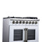 Capriasca 36 Inch Freestanding French Door Dual Fuel Range in with Antique Brass Accessories, 6 Burners, True Convection Oven