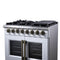 Capriasca 36 Inch Freestanding French Door Dual Fuel Range in with Antique Brass Accessories, 6 Burners, True Convection Oven