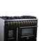 Capriasca 48 Inch Freestanding French Door Dual Fuel Range in with Antique Brass Accessories, 8 Burners, True Convection Oven