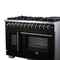 Capriasca 48 Inch Freestanding French Door Dual Fuel Range in with Antique Brass Accessories, 8 Burners, True Convection Oven