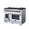 Capriasca 48 Inch Freestanding French Door Dual Fuel Range in with Antique Brass Accessories, 8 Burners, True Convection Oven