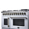 Capriasca 48 Inch Freestanding French Door Dual Fuel Range in with Antique Brass Accessories, 8 Burners, True Convection Oven