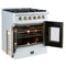 Galiano 30-inch French Door Gas Range with Antique Brass Design, 5 Burners, 68,000 BTU, 4.32 cu.ft. Convection Oven