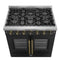 Galiano 36-inch French Door Gas Range and Antique Brass Design, 6 Sealed Burners 83,000 BTU, 5.36 cu.ft. Convection Oven