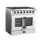 Galiano 36-inch French Door Gas Range and Antique Brass Design, 6 Sealed Burners 83,000 BTU, 5.36 cu.ft. Convection Oven