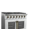 Galiano 36-inch French Door Gas Range and Antique Brass Design, 6 Sealed Burners 83,000 BTU, 5.36 cu.ft. Convection Oven