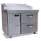Refrigerator, Single Section Raised Rail Prep Table, Stainless Drawers