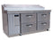 Refrigerator, Two Section Raised Rail Prep Table, Stainless Drawers