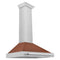 36 In. Convertible Satin Stainless Steel Wall Mount Range Hood With Copper Shell And Stainless Steel Handle