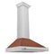 36 In. Convertible Satin Stainless Steel Wall Mount Range Hood With Copper Shell And Stainless Steel Handle