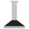 Autograph Edition 36 In. Convertible Satin Stainless Steel Wall Mount Range Hood With Black Matte Shell And Champagne Bronze Handle