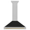 Autograph Edition 36 In. Convertible Satin Stainless Steel Wall Mount Range Hood With Black Matte Shell And Polished Gold Handle