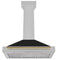 Autograph Edition 36 In. Convertible Satin Stainless Steel Wall Mount Range Hood With Black Matte Shell And Polished Gold Handle