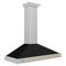Autograph Edition 48 In. Convertible Satin Stainless Steel Wall Mount Range Hood With Black Matte Shell And Champagne Bronze Handle