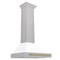 Autograph Edition 30 In. Convertible Satin Stainless Steel Wall Mount Range Hood With White Matte Shell And Champagne Bronze Handle