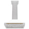 Autograph Edition 30 In. Convertible Satin Stainless Steel Wall Mount Range Hood With White Matte Shell And Champagne Bronze Handle