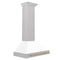 Autograph Edition 30 In. Convertible Satin Stainless Steel Wall Mount Range Hood With White Matte Shell And Champagne Bronze Handle