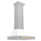 Autograph Edition 30 In. Convertible Satin Stainless Steel Wall Mount Range Hood With White Matte Shell And Polished Gold Handle
