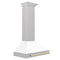Autograph Edition 30 In. Convertible Satin Stainless Steel Wall Mount Range Hood With White Matte Shell And Polished Gold Handle