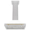 Autograph Edition 30 In. Convertible Satin Stainless Steel Wall Mount Range Hood With White Matte Shell And Polished Gold Handle