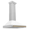 Autograph Edition 36 In. Convertible Satin Stainless Steel Wall Mount Range Hood With White Matte Shell And Champagne Bronze Handle