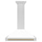 Autograph Edition 36 In. Convertible Satin Stainless Steel Wall Mount Range Hood With White Matte Shell And Champagne Bronze Handle