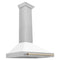 Autograph Edition 36 In. Convertible Satin Stainless Steel Wall Mount Range Hood With White Matte Shell And Polished Gold Handle