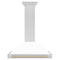 Autograph Edition 36 In. Convertible Satin Stainless Steel Wall Mount Range Hood With White Matte Shell And Polished Gold Handle