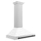 Autograph Edition 36 In. Convertible Satin Stainless Steel Wall Mount Range Hood With White Matte Shell And Matte Black Handle