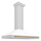 Autograph Edition 48 In. Convertible Satin Stainless Steel Wall Mount Range Hood With White Matte Shell And Champagne Bronze Handle