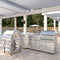 Outdoor Kitchen Series Modular Kitchen with a Wood Fire Pizza Oven, Corner Cabinet, Sink, 30 in. BBQ Grill and Cabinet in Stainless-Steel