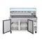 59 in. Commercial Refrigerated Granite Top Pizza Prep Station with Stainless Steel Refrigerated Condiment Pan Holder