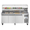 79 in. Three-Door Commercial Refrigerated Granite Top Pizza Prep Station With a Refrigerated Stainless-Steel Condiment Pan Holder