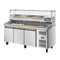 79 in. Three-Door Commercial Refrigerated Granite Top Pizza Prep Station With a Refrigerated Stainless-Steel Condiment Pan Holder