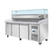 79 in. Three-Door Commercial Refrigerated Granite Top Pizza Prep Station With a Refrigerated Stainless-Steel Condiment Pan Holder
