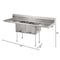 72 in. 16-Gauge Commercial Sink with Backsplash and Dual 18 in. Drainboards, Bowl Dimensions 18"x18"x14" in Stainless-Steel