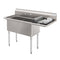 57 in. 16-Gauge 2-Compartment Commercial Sink with 18 in. Right drainboard, Bowl Dimensions 18"x18"x14" in Stainless-Steel