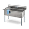 60 in. Three Compartment Commercial Sink, Bowl Size 18x24x14 in 18-Gauge Stainless-Steel
