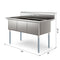 60 in. Three Compartment Commercial Sink, Bowl Size 18x24x14 in 18-Gauge Stainless-Steel