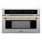 Autograph Edition 30 In. 1.6 Cu Ft. Built-in Convection Microwave Oven In Satin Stainless Steel And Polished Gold Accents