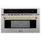 Autograph Edition 30 In. 1.6 Cu Ft. Built-in Convection Microwave Oven In Satin Stainless Steel And Polished Gold Accents