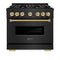 Autograph Edition 36 In. 5.2 Cu. Ft. Classic Dual Fuel Range With 6 Burner Duopro™ Cooktop And Electric Convection Oven In Black Stainless Steel And Champagne Bronze Accents