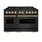 Autograph Edition 48 In. 6.7 Cu. Ft. Classic Dual Fuel Range With 8 Burner Duopro™ Cooktop And Dual Ovens In Black Stainless Steel And Champagne Bronze Accents